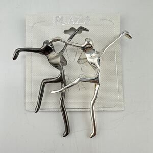 3”x3” Vintage Plaza MCM Silver Tone Abstract Minimalist Dancing Couple Brooch